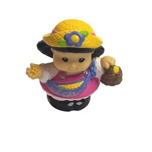Fisher-Price Little People Market Girl Figure Pink Dress Yellow Sun Hat Flower